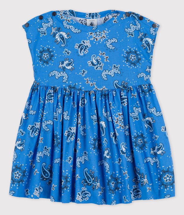 Robe manches courtes imprim&eacute;e bandana en popeline b&eacute;b&eacute; bleu/multicouleur