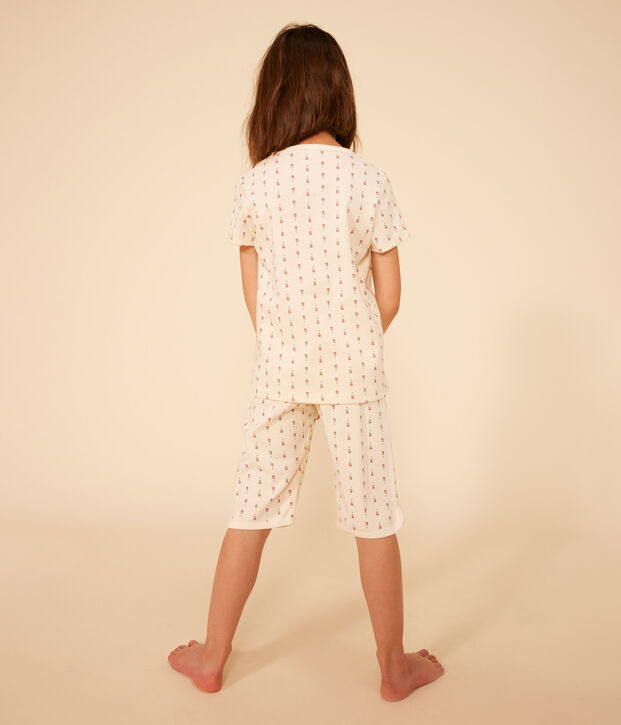 Pyjama capri imprim&eacute; fleur en coton enfant &eacute;cru/multicouleur