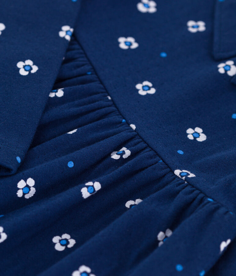 Robe enfant en coton manches longues fleurie bleu MEDIEVAL/blanc MULTICO