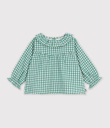 Blouse bébé en coton manches longues imprimée vichy cœurs