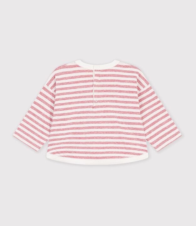 Tee-shirt b&eacute;b&eacute; en coton manches longues &agrave; rayures rose/&eacute;cru
