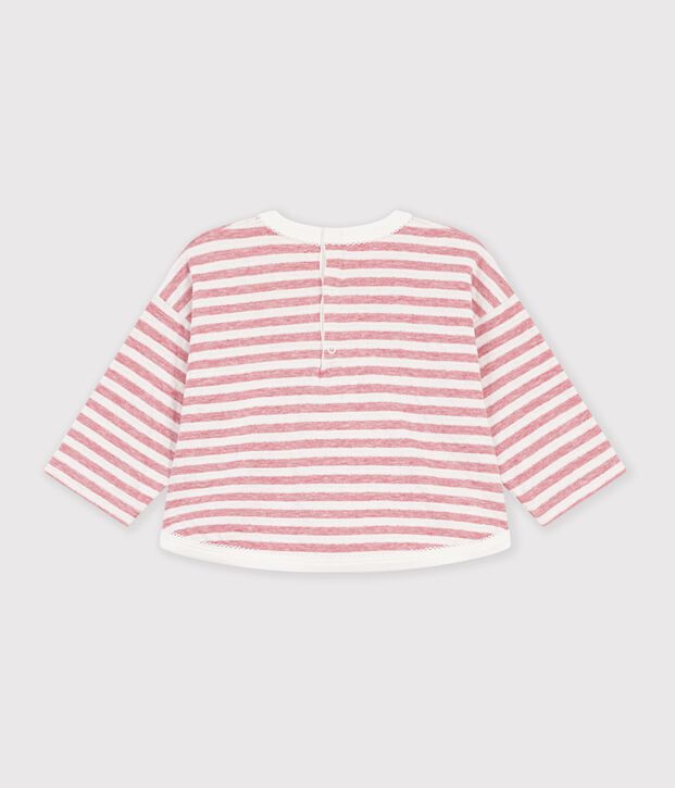Tee-shirt b&eacute;b&eacute; en coton manches longues &agrave; rayures rose/&eacute;cru
