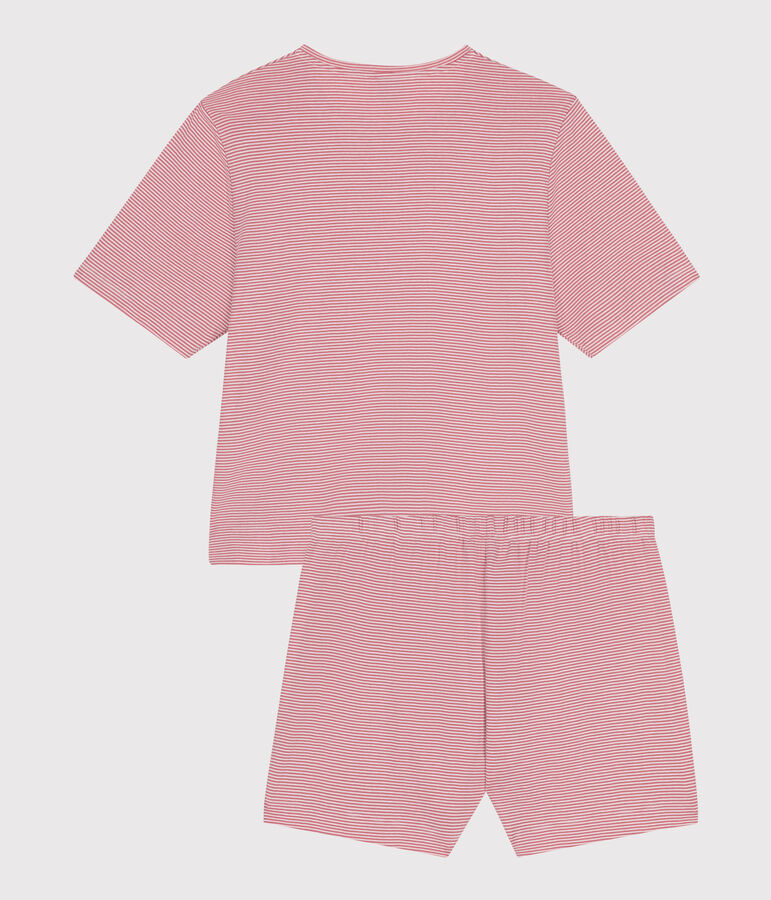 Pyjama short femme en coton &agrave; rayures rose ROSEWOOD/ MARSHMALLOW