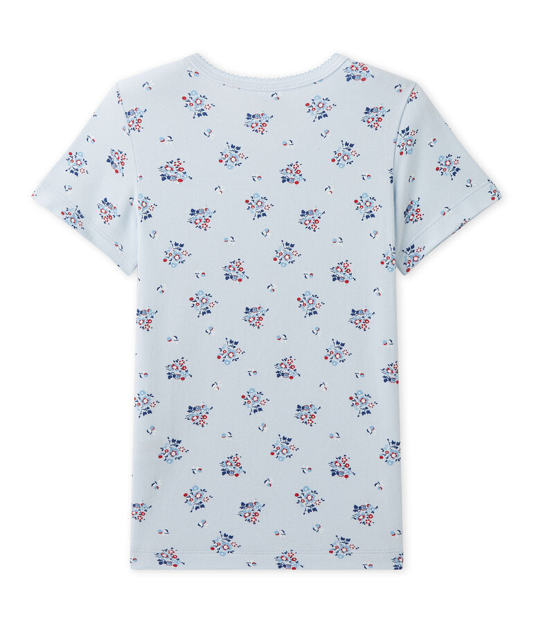 T-shirt fille imprim&eacute; en jersey stretch bleu/multicouleur