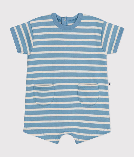 Combinaison courte rayée marinière en jersey épais bébé AZUL/ MONTELIMAR