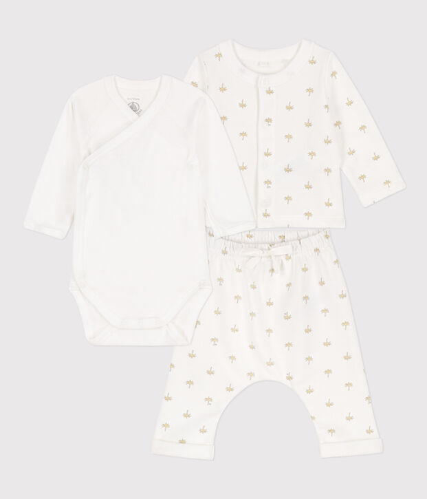 Ensemble imprim&eacute; en coton b&eacute;b&eacute; blanc/multicouleur