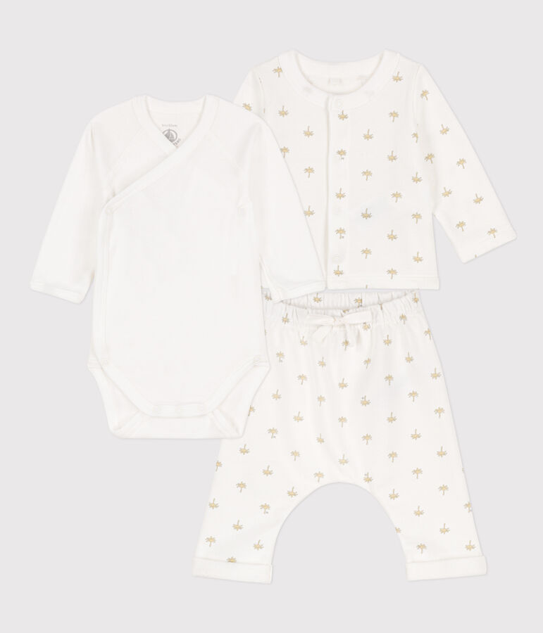 Ensemble imprim&eacute; en coton b&eacute;b&eacute; blanc MARSHMALLOW/blanc MULTICO