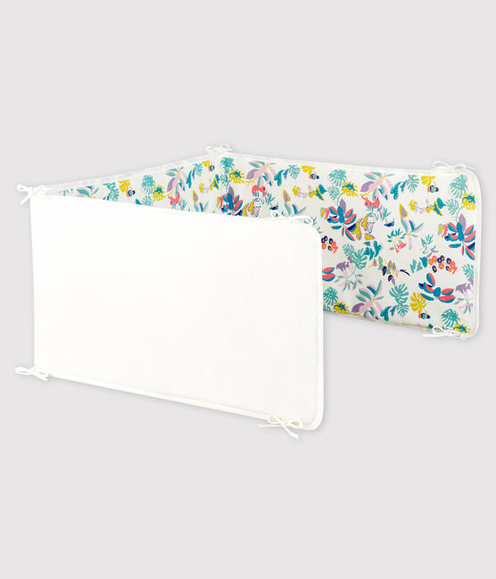 Tour de lit imprimé jungle bébé fille en côte blanc MARSHMALLOW/blanc MULTICO