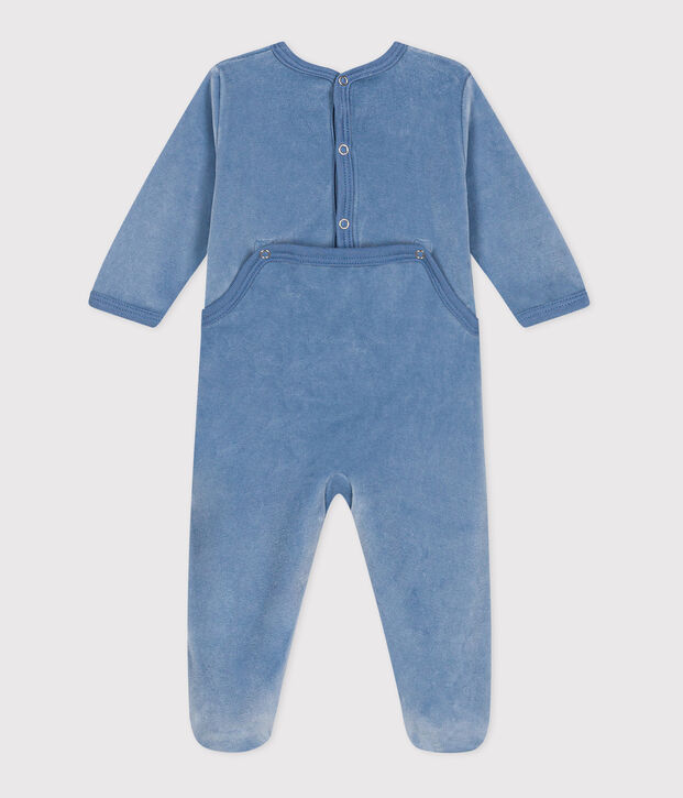 Pyjama b&eacute;b&eacute; en velours ouverture au dos bleu