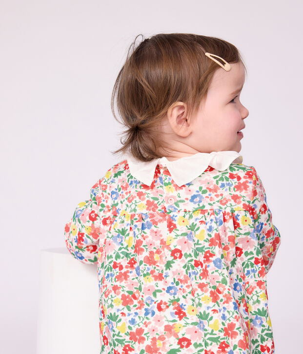 Robe b&eacute;b&eacute; en coton manches longues imprim&eacute;e &agrave; fleurs blanc/multicouleur