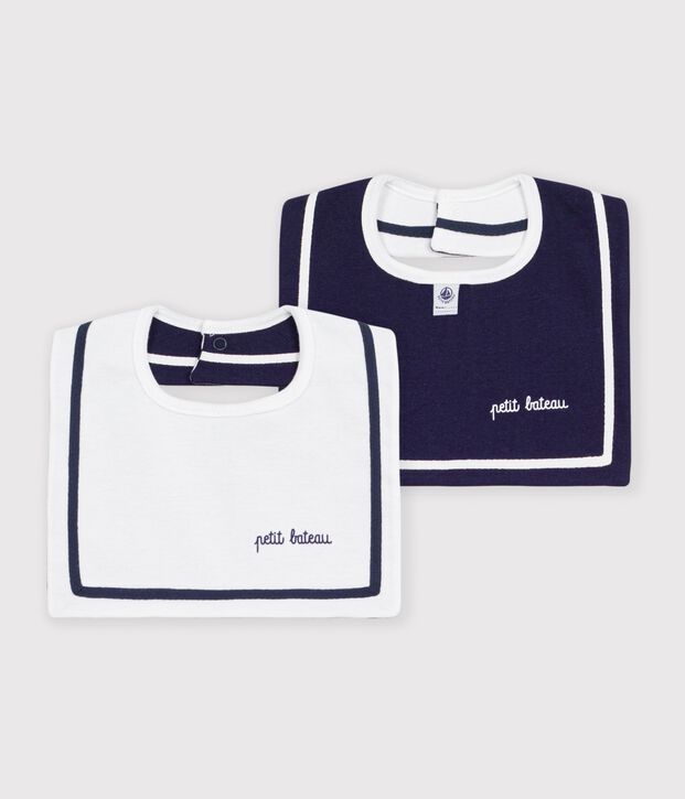 Bavoir b&eacute;b&eacute; en coton avec tresse blanc