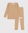 Pyjama en coton rayé junior marron CUIVRE/ MARSHMALLOW