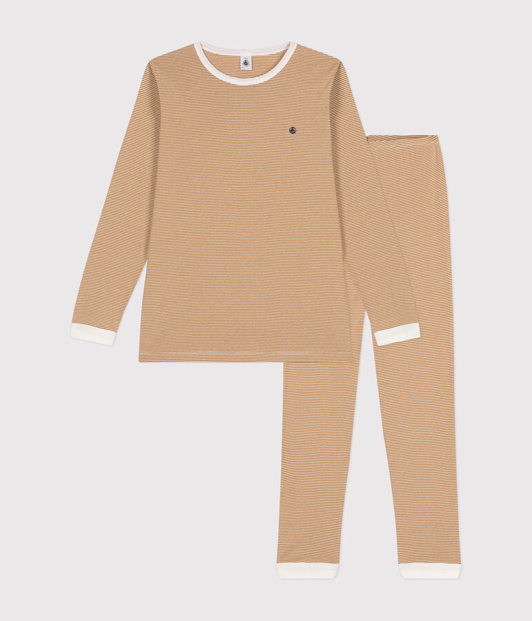 Pyjama en coton ray&eacute; junior marron/blanc
