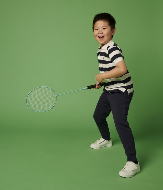 Polo manches courtes en jersey enfant garçon bleu SMOKING/blanc MARSHMALLOW