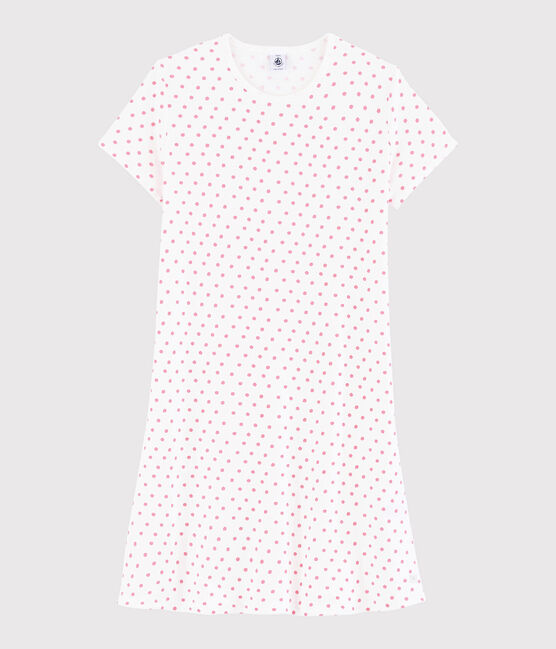 Chemise de nuit pois roses fille-femme en coton blanc MARSHMALLOW/rose GRETEL