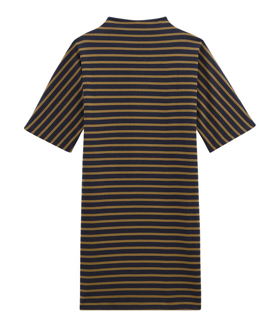 Robe femme rayée manches courtes en jersey lourd bleu SMOKING/marron BRINDILLE