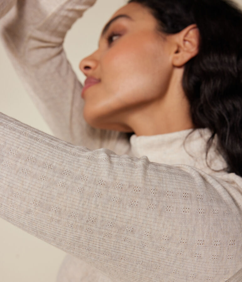 Tee-shirt l'iconique col roul&eacute; en c&ocirc;te fantaisie femme beige MONTELIMAR CHINE