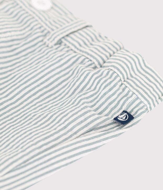 Short b&eacute;b&eacute; en seersucker ray&eacute; blanc/vert