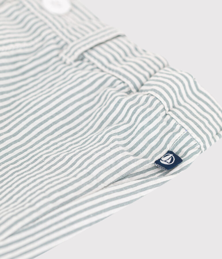 Short b&eacute;b&eacute; en seersucker ray&eacute; blanc MARSHMALLOW/bleu BRUT