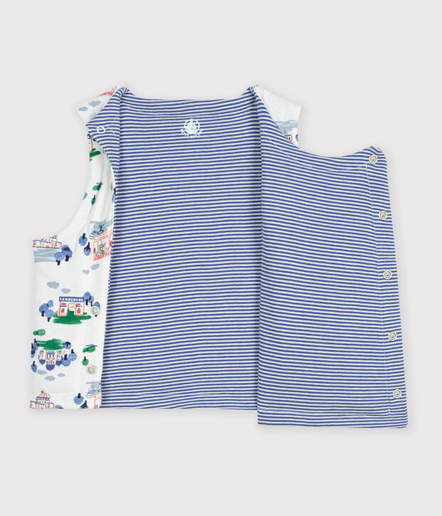 Gilet sans manche r&eacute;versible b&eacute;b&eacute; en coton imprim&eacute; Paris blanc/multicouleur