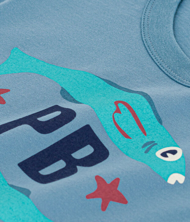 Tee-shirt manches courtes en coton enfant gar&ccedil;on bleu/vert