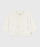 Cardigan bébé en tricot laine et coton brodé d'étoiles blanc MARSHMALLOW/gris ARGENT