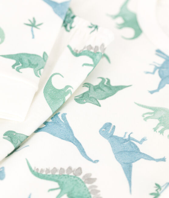 Pyjama très ajusté enfant en coton imprimé  blanc MARSHMALLOW/blanc MULTICO