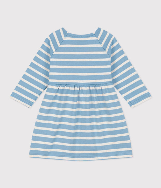 Robe manches longues en jersey &eacute;pais ray&eacute; b&eacute;b&eacute; bleu/beige