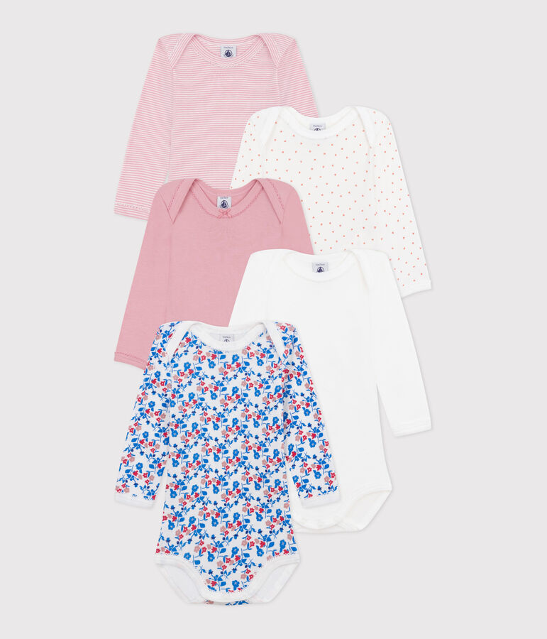 Lot de 5 bodies manches longues fleuri en coton  b&eacute;b&eacute; variante 1