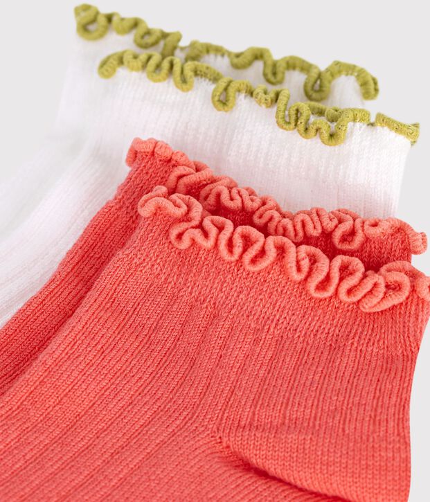 2 paires de chaussettes enfant fille en coton d&eacute;tail croquet multicouleur