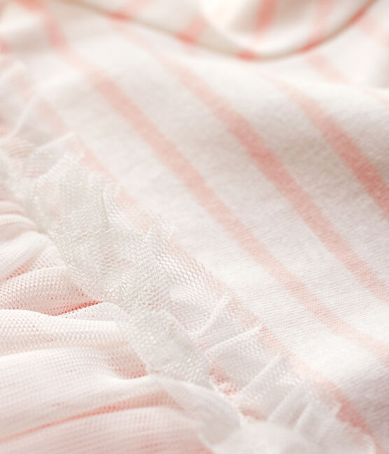 Robe bi-matières manches courtes bébé fille blanc MARSHMALLOW/rose MINOIS