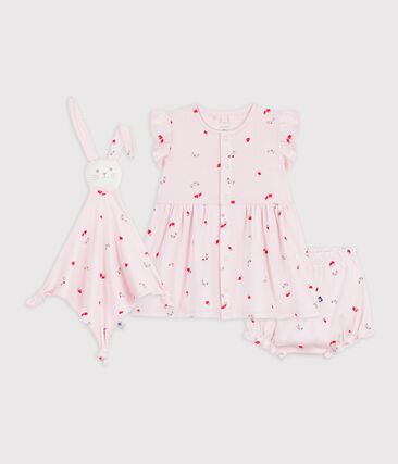 Ensemble cadeau bébé robe et doudou en coton imprimés fleurs