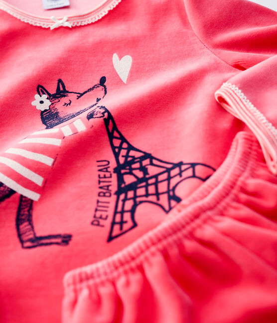 Pyjama rose petite fille motif louvette en velours rose CARMEN