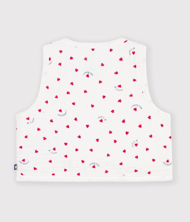 Gilet b&eacute;b&eacute; en gaze de coton sans manche imprim&eacute; petit c&oelig;urs blanc/multicouleur