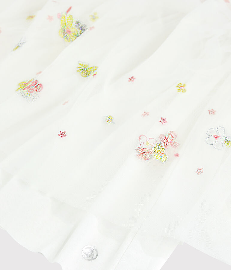 Robe c&eacute;r&eacute;monie en coton et tulle enfant fille blanc MARSHMALLOW/rose MINOIS