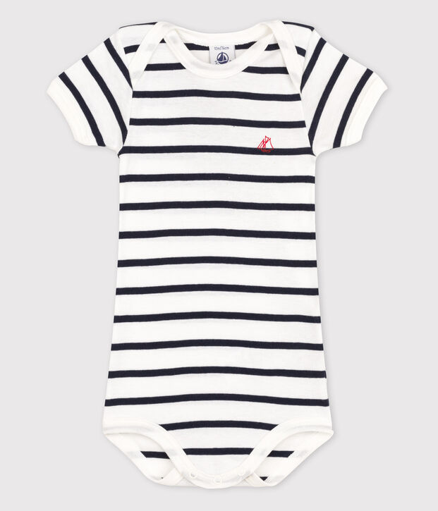 Body manches courtes b&eacute;b&eacute; fille blanc/bleu