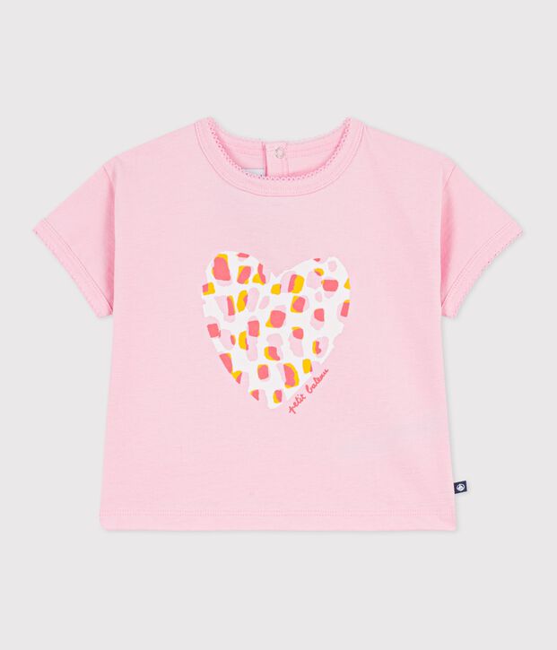 Tee-shirt b&eacute;b&eacute; en coton &agrave; manches courtes, motif fleur rose