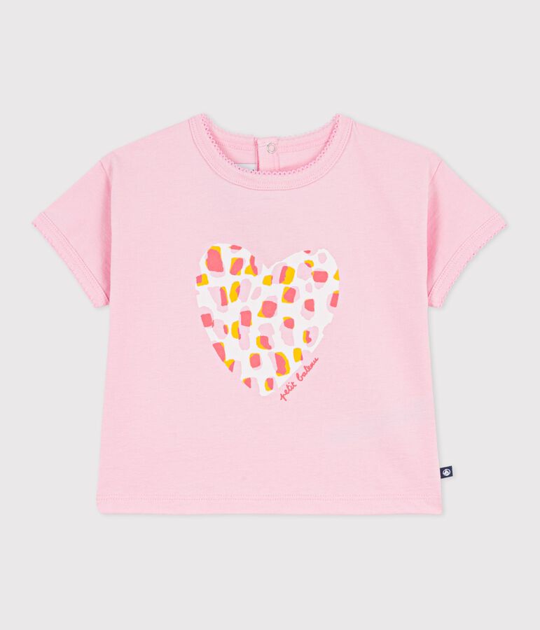 Tee-shirt b&eacute;b&eacute; en coton &agrave; manches courtes, motif fleur rose
