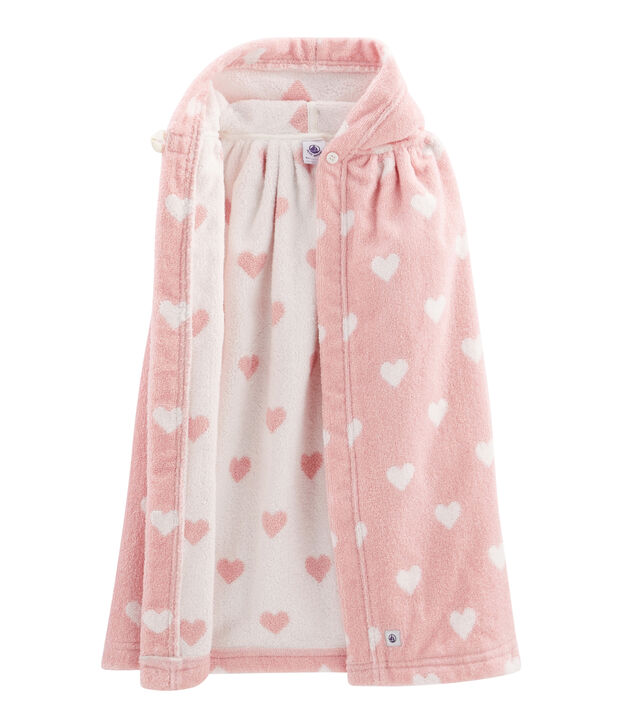 Cape de bain b&eacute;b&eacute; en &eacute;ponge rose/blanc
