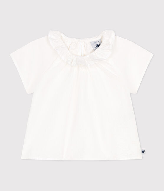 Blouse bébé manches courtes en seersucker rayée blanc ECUME
