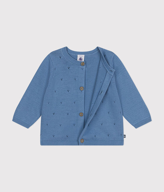 Cardigan en tricot de coton ajouré bébé bleu BEACH