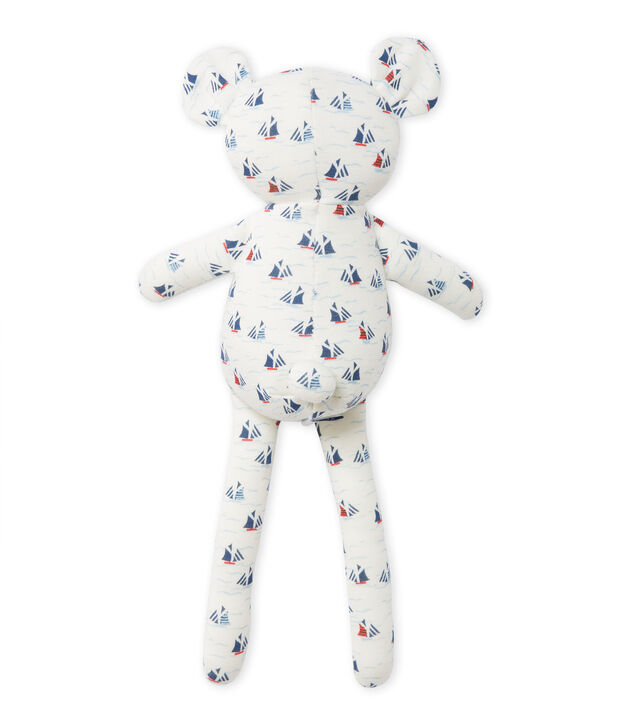 Doudou ourson b&eacute;b&eacute; gar&ccedil;on imprim&eacute; blanc/multicouleur