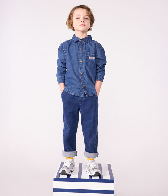 Chemise enfant en jean unie bleu DENIM MOYEN