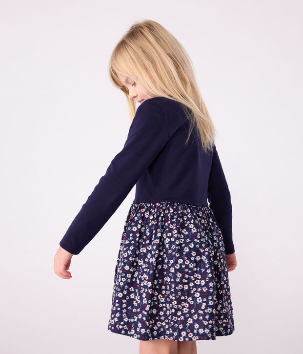 Robe enfant manches longues en coton bleu/multicouleur