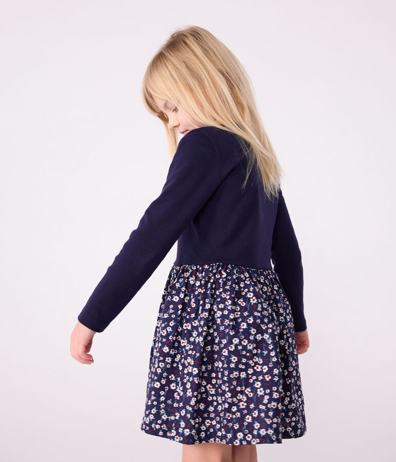 Robe enfant manches longues en coton bleu SOIR/ MULTICO