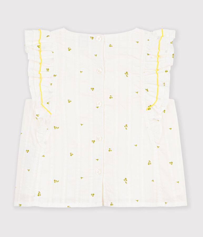 Blouse enfant en coton sans manche imprim&eacute;e fleurs blanc/vert
