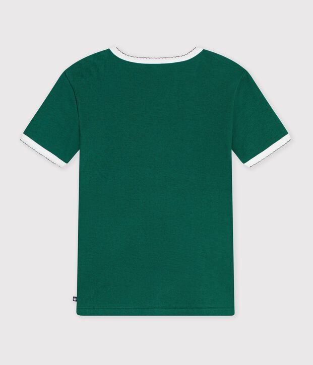 Tee-shirt femme en coton manches courtes uni vert fonc&eacute;