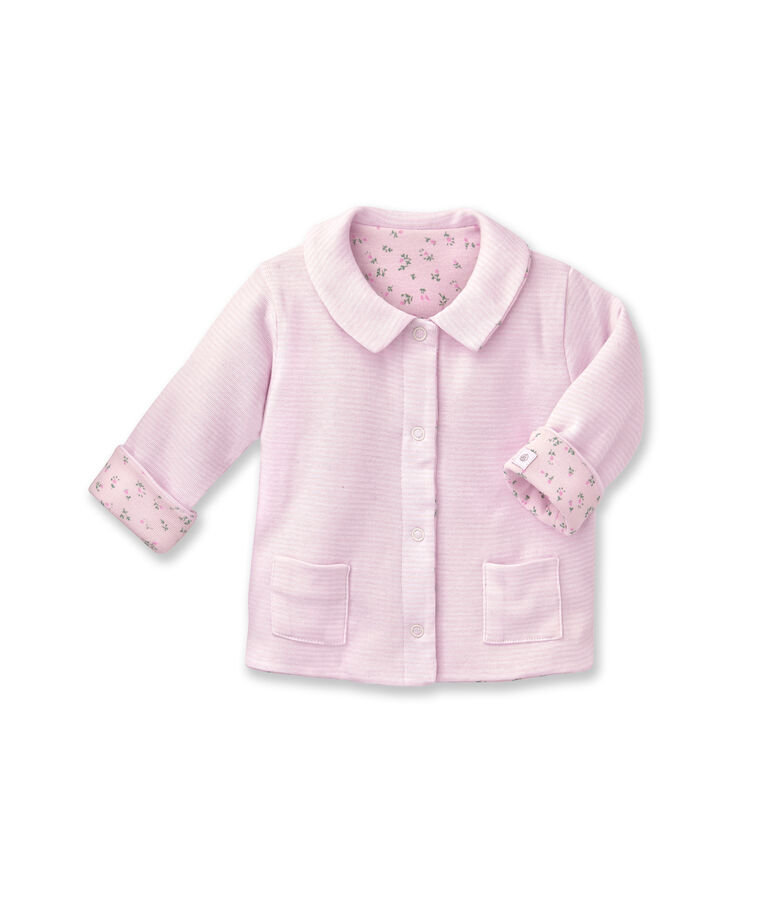 Veste b&eacute;b&eacute; mixte ouatin&eacute;e r&eacute;versible &agrave; milleraies rose VIENNE/blanc ECUME