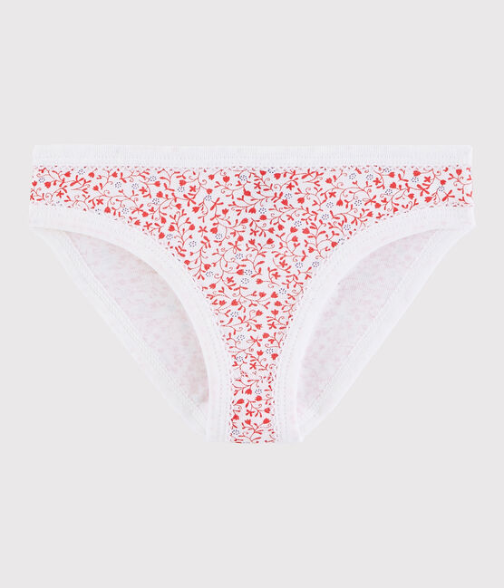 Culotte petite fille en coton blanc ECUME/rouge CARMEN/ MULTICO
