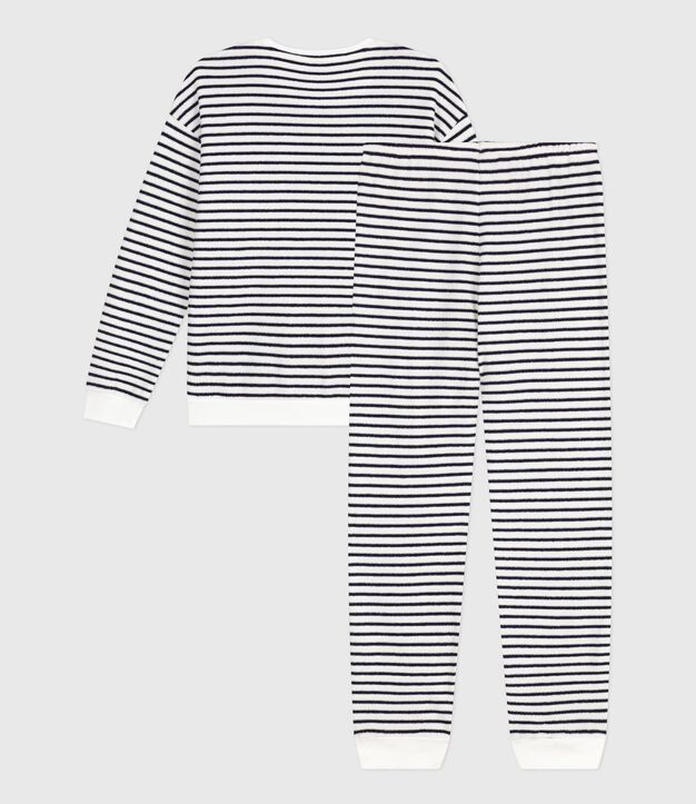 Pyjama femme en coton &eacute;ponge &agrave; rayures bleu/bleu